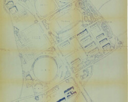 翌年完成する3号館の形状がまだ固まっていない時期に作製されたもののようです。円形の体育館のほか、六角形の武道館など日本武道館を設計した山田守らしいものとなっています。その他、各種博物館や自動車練習場なども計画されていたようです。