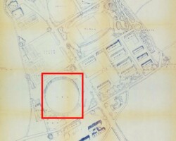 現在の総合体育館・5号館・6号館などがある場所 屋内体育館構想位置